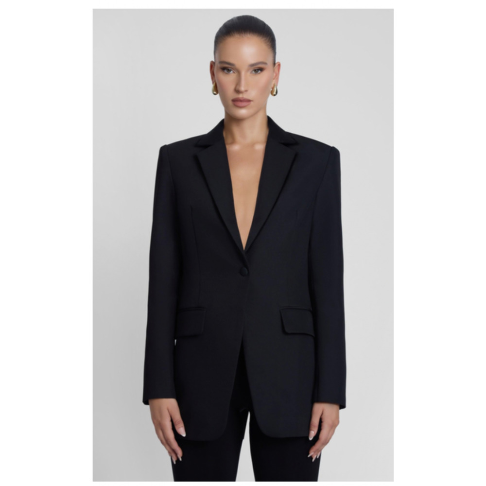 NWT LEAU Classic Column Tailored Blazer - Black Size: L Career One Button Lined
